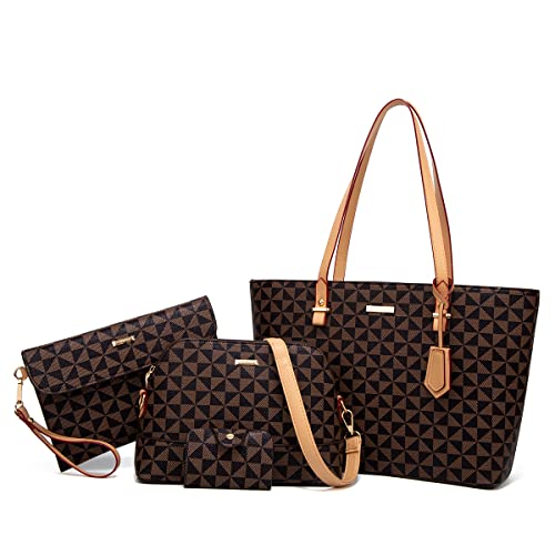 Women Fashion Synthetic Leather Handbags Tote Bag Shoulder Bag Top Handle Satchel Purse Set 4pcs