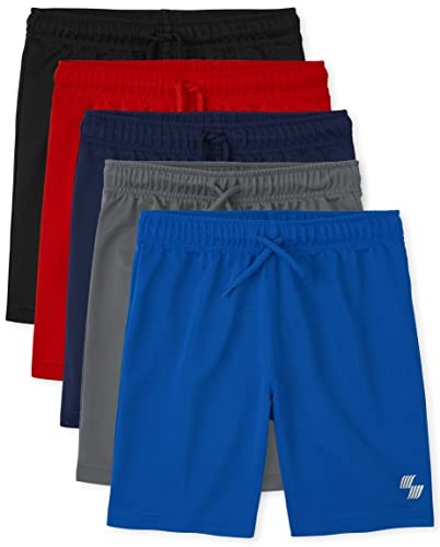 The Children's Place boys The Children's Place Basketball Casual Shorts, Black/Tidal/Red/Blue/Gray-5 Pack, X-Large US