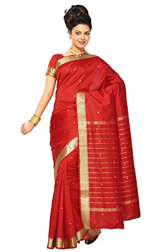 Sanskruti India Womens Indian Ethnic Traditional Banarasi Art Silk Saree Sari Wrap Fabric Dress Drape (Red)
