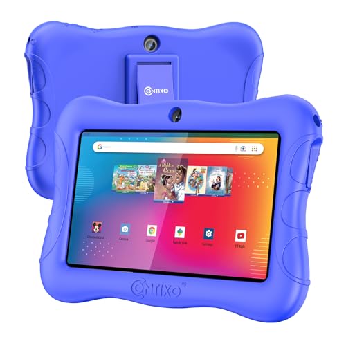 Contixo 7' Android Kids Tablet 32GB, Includes 50+ Disney Storybooks & Stickers (Value $200), Protective Case with Kickstand, (2023 Model) - DkBlue