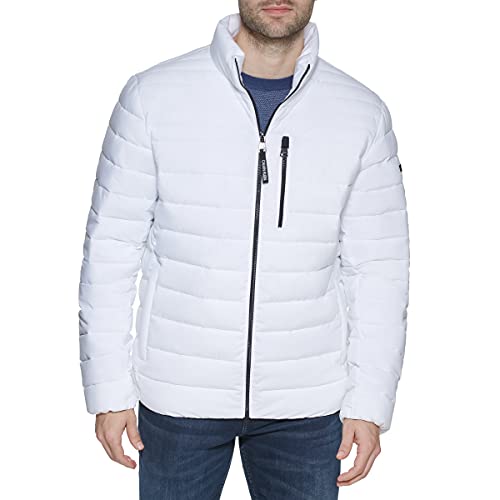 Calvin Klein Men's Lightweight Water Resistant Packable Down Puffer Jacket (Standard and Big & Tall), White, Medium