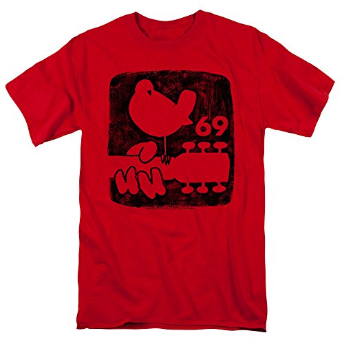 Popfunk Woodstock Festival 60s 3 Days Peace Music T Shirt & Stickers (XXX-Large) Red