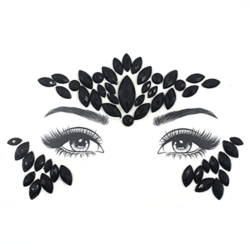 black face jewels for women halloween face gems makeup rhinestone sticker eye gems fashion body jewelry skeleton face tattoo festival rave outfit halloween adult fairy costume