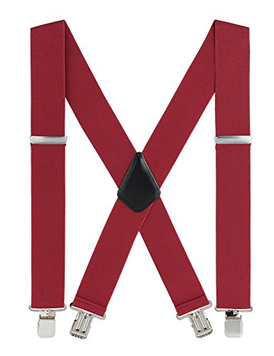 Grade Code Men Suspenders, with Heavy Duty Clip 2'' Wide X-Back Suspenders Men Red