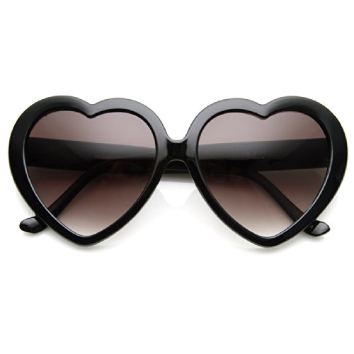 Oversized Heart Shaped Sunglasses UV400 Cute Trendy Love Fashion Eyewear for Women 52mm (Black)