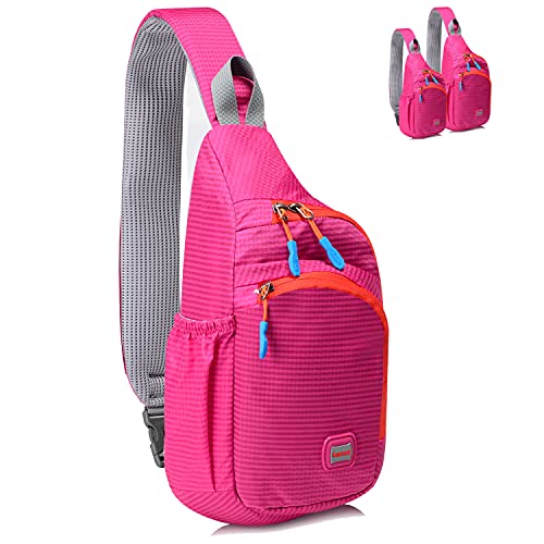 Lecxci Small Sling Backpack Waterproof Unisex Shoulder Bag Chest Crossbody Daypack (S Rose Red)