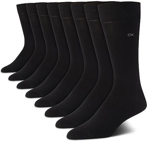 Calvin Klein Men's Dress Socks - Lightweight Cotton Blend Crew Socks (8 Pack), Size 7-12, Solid Black