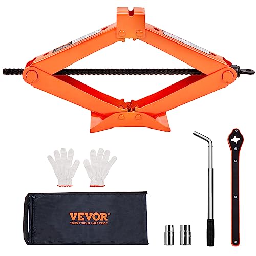 VEVOR Scissor Jack, 2.5 Ton/5512 lbs Scissor Car Jack, 3.7'-17.1' Lifting Range Scissor Lift Jack with Ratcheting Handle and L-Wrench, Portable Tire Jack for Cars Trucks Sedans MPVs