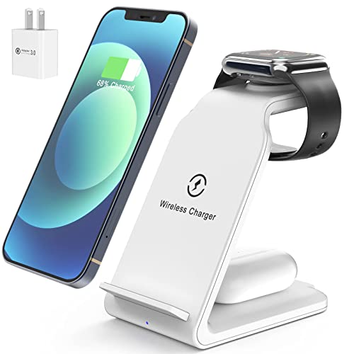 Charging Station for iPhone Multiple Devices Apple - 3 in 1 Apple Charging Station- iPhone Charging Station for iWatch Series 7 6 SE 5 4 3 2 & Airpods iPhone 13 12 11 Pro X Max XS XR 8 (White)