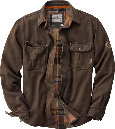 Legendary Whitetails Men's Journeyman Shirt Jacket, Flannel Lined Shacket for Men, Water-Resistant Coat Rugged Fall Clothing, Tobacco, XX-Large