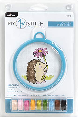 Bucilla 47891E My 1st Stitch Counted Cross Stitch Kit, 3', Hedgehog