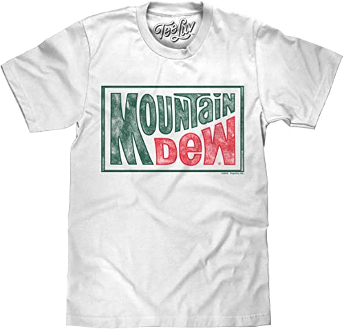Tee Luv Men's Faded Mountain Dew T-Shirt - Retro Mt Dew Soda Shirt (White) (XL)