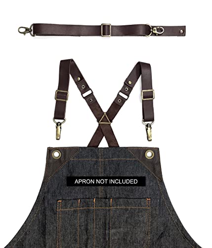 Under NY Sky Real Leather Strap for Apron - Cross Shoulder & Waist Set - Brown