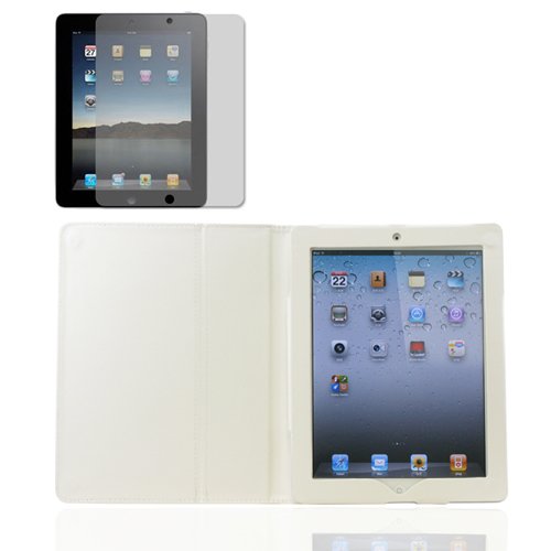 IPAD 2 slim fit white leather case supports typinig, horizontal & vertical view w/Screen Guard