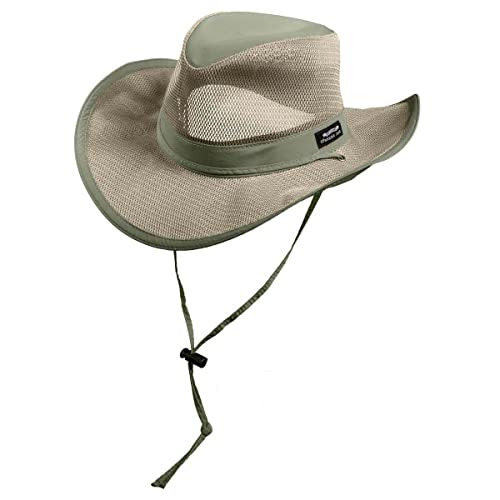 Panama Jack Mesh Crown Safari Sun Hat, 3' Brim, Adjustable Chin Cord, UPF (SPF) 50+ Sun Protection (Fossil, X-Large)