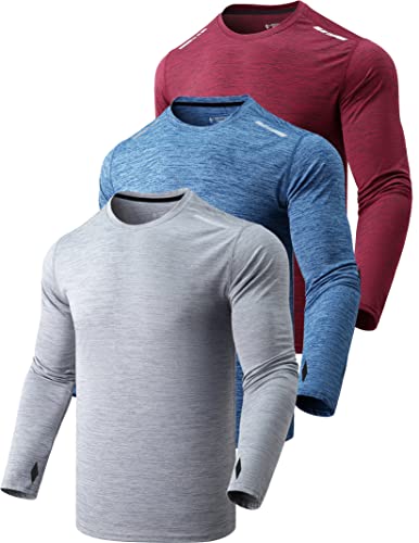 3 Pack: Men's Long Sleeve T Shirts, Dry Fit UV Sun Protection Outdoor Hiking Athletic Active Tops with Thumb Holes (Set 2, XX-Large)