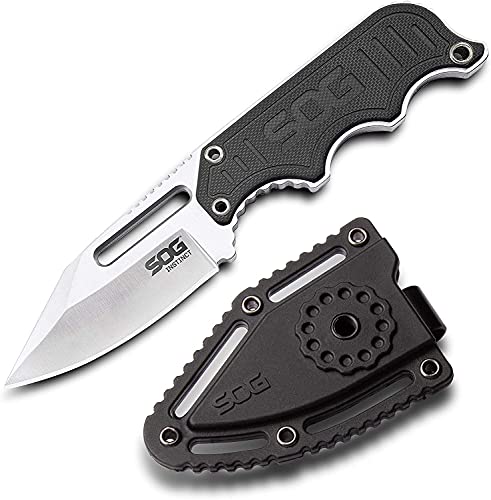 SOG Small Fixed Blade Knife - Instinct Boot Knife, EDC Knife, Neck Knife, 2.3 Inch Full Tang Blade w/ Knife Sheath and Clip, 4in. x 1in. x 8.5in. (NB1012-CP) , Black
