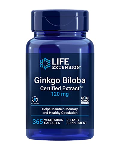 Life Extension Ginkgo Biloba Certified Extract - For Healthy Memory Support & Brain Cognitive Function - Ginkgo Leaf Extract Supplement Pill - Non-GMO, Gluten-Free, Vegetarian– 365 Capsules