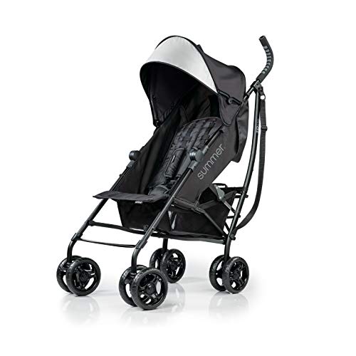 Summer Infant 3Dlite Convenience Stroller, Jet Black - Lightweight Stroller with Aluminum Frame, Large Seat Area, 4 Position Recline, Extra Large Storage Basket - Infant Stroller for Travel and More