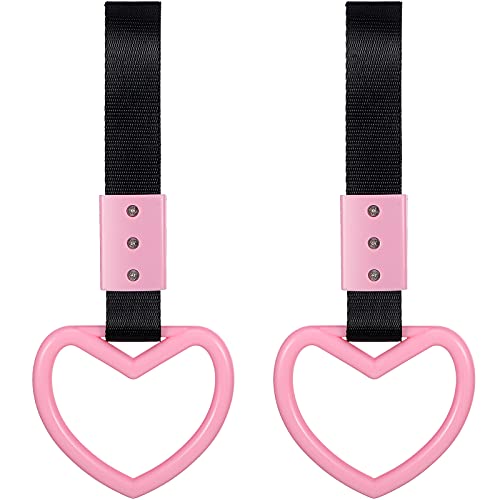 BBTO 2 Pieces Rings Heart Shaped Car Handle Straps Drift Charm Rear Bumper Warning Ring Decor Subway Bus Broken Heart Handle for Car Interior(Light Pink)