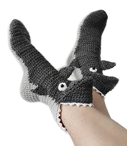 Honganda Funny Animal Socks for Women Novelty Crocodile Floor Socks Christmas Creative 3D Chameleon Knit Sock Funky Shark Socks (1 pair, Shark-Grey)
