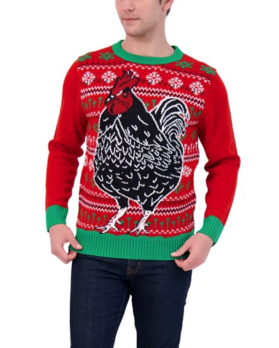 Holiday Hype Men's Festive Ugly Christmas Holiday Party Pull Over Sweater, Big Black Chicken, Medium