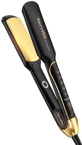 Terviiix Titanium Flat Iron Hair Straightener - ARC Non-Snagging for Smooth, One-Swipe Results, Salon-Grade Wide 1-3/4 Inch Straightening Iron Saves Time on Thick, Curly, Black & Natural Hair, Gold
