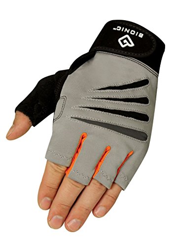 Bionic Glove Men's Cross-Training Fingerless Gloves w/ Natural Fit Technology, Gray/Orange (PAIR), X-Large