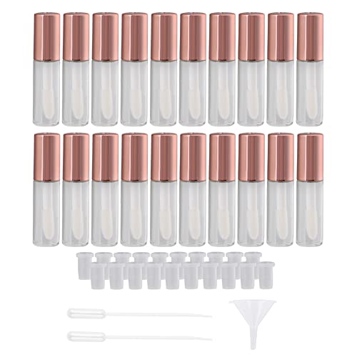 BQLZR Rose Gold Lip Gloss Tubes 1.2ml Empty Plastic Clear Lip Balm Bottle Container Cosmetic Makeup Tools with Stopper Pack of 20