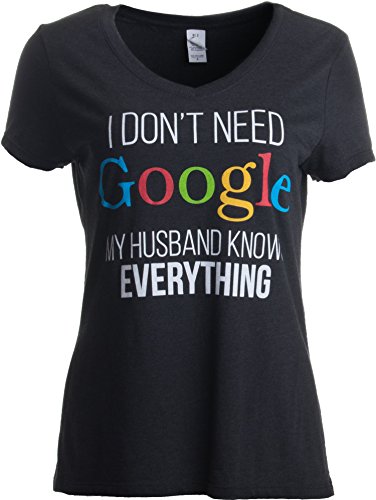 My Husband Knows Everything | Wife Women's V-Neck T-Shirt-(Vneck,L) Heather Black