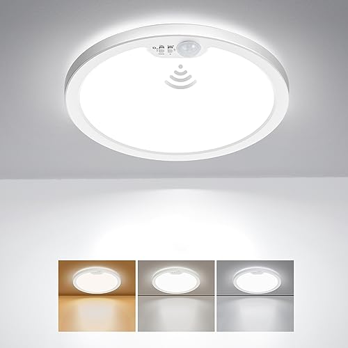 BLNAN Motion Sensor Ceiling Light Wired, 8.7 Inch 3000K 4000K 5000K Selectable LED Flush Mount Light Fixture, Motion Activated Light with Timer for Hallway Stair Walk-in Closet, Non-Dimmable 1 Pack