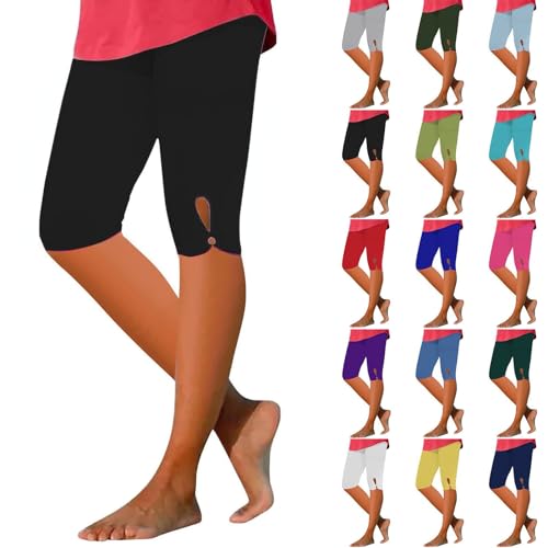 Generic Capri Leggings for Women Tummy Control Knee Length Capri Leggings 2024 Trendy Summer Cropped Pants Casual Solid Comfy Capris(01#Black,Medium)