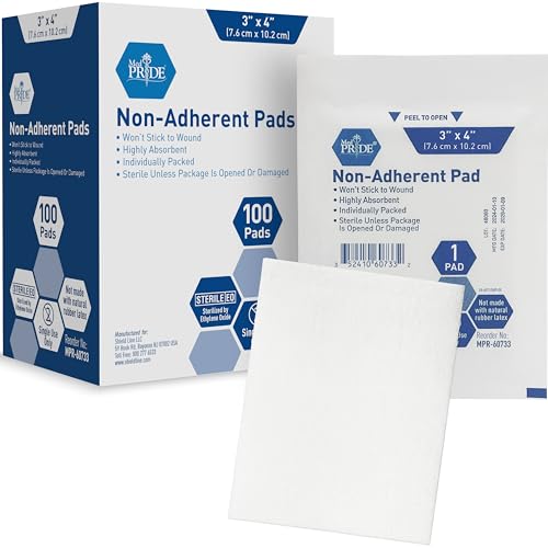 MED PRIDE Sterile Non-Adherent Pads| 100-Pack, 3'x 4'| Non-Adhesive Wound Dressing| Highly Absorbent & Non-Stick, Painless Removal-Switch| Individually Wrapped for Extra Protection