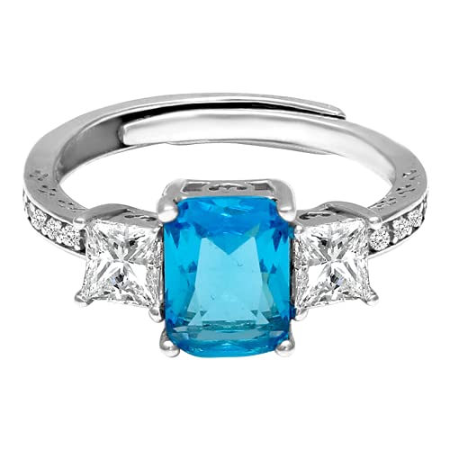 GIVA Women’s 925 Sterling Silver Solitaire Ring, Adjustable Rings, Rings for Women and Girls, With Certificate of Authenticity and 925 Stamp (Silver Aqua Blue)