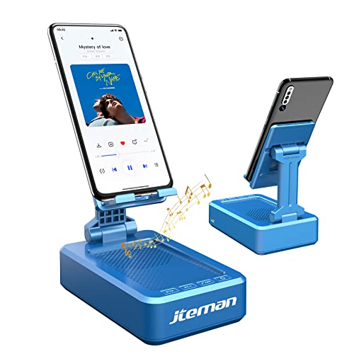 JTEMAN Phone Stand with Wireless Bluetooth Speaker, HD Surround Sound Bluetooth Speaker for Desk Perfect for Home Kitchen Gadgets Gifts,Compatible with iPhone/ipad/Samsung Galaxy(Blue)