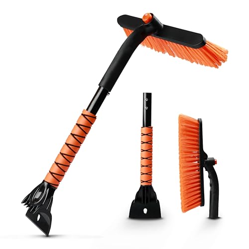 EcoNour 27' 3 in 1 Snow Brush with Ice Scrapers for Car Windshield & Window - 360° Aluminum Snow Cleaner for Car with Foam Grip, Car Snow Removal Tools, Winter Accessories