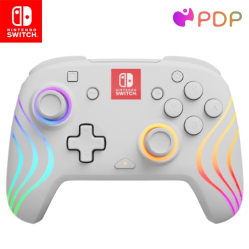 PDP Afterglow Wave Enhanced Wireless Nintendo Switch Pro Controller, 8 Colors RGB LED, Dual Programmable Gaming Buttons, 40 Hour Rechargeable Battery Power, Officially Licensed by Nintendo: White
