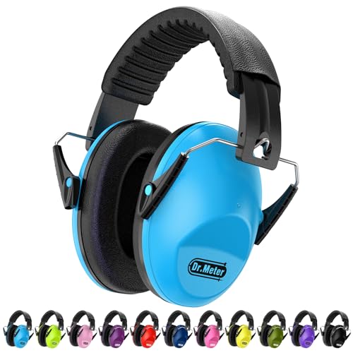 Dr.meter Ear Muffs for Noise Reduction: SNR27.4 Noise Cancelling Headphones for Autism with Adjustable Headband - Kids Ear Protection for Airplane, Fireworks, Concerts and Football Game - Blue