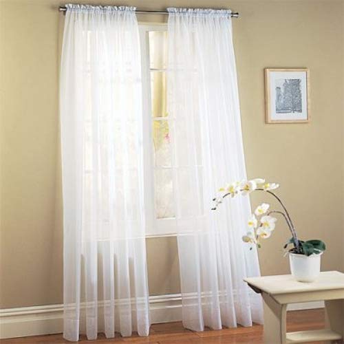 Jasmine Linen 2 Piece Sheer Luxury Curtain Panel Set for Kitchen/Bedroom/Backdrop 84' Inches Long (White )