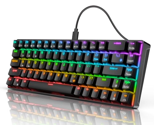 RK ROYAL KLUDGE RK68 (RK855) Wired 65% Mechanical Keyboard, RGB Backlit Ultra-Compact 60% Layout 68 Keys Gaming Keyboard, Hot Swappable Keyboard with Stand-Alone Arrow/Control Keys, Blue Switch, Black