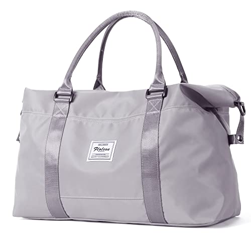 Travel Duffel Bag,Sports Tote Gym Bag,Shoulder Weekender Overnight Bag for Women,Carry On Bag,Light Grey