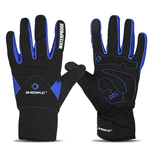 INBIKE Men's Winter Cold Weather Thermal Windproof Gel Bike Gloves Blue Large