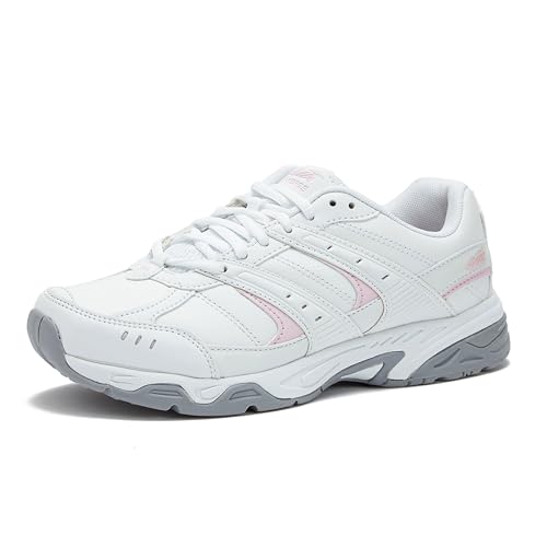 Avia Verge Womens Sneakers - Tennis, Court, Cross Training, or Pickleball Shoes for Women, 8 Wide, White with Light Pink