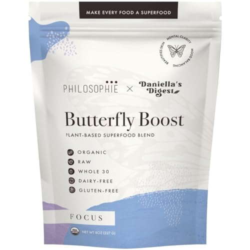 Philosophie Butterfly Boost Plant-Based Superfood Blend - Adaptogen Blend w/Butterfly Pea Flower, Ashwagandha & Maca Root - Improves Brain Function, Focus, Energy, Supports Healthy Body and Digestion