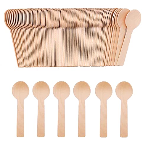 200pcs Mini Wooden Spoons,4inch Disposable Wooden Ice Cream Dessert Spoons,Biodegradable Compostable Birchwood