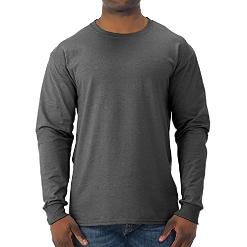 Jerzees Men's Dri-Power Cotton Blend Long Sleeve Tees, Moisture Wicking, Odor Protection, UPF 30+, Sizes S-3X, Black Heather, Medium
