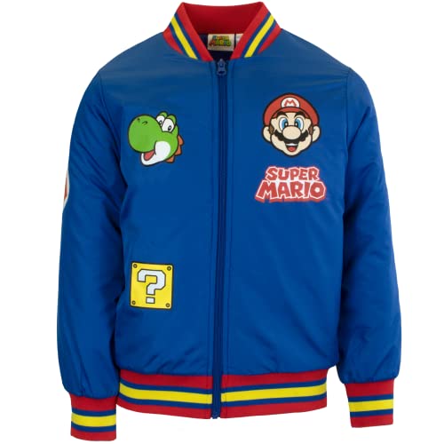Nintendo Super Mario Bomber Jacket for Boys, Mario and Luigi Bomber Jacket (Mario Blue, Size 8)