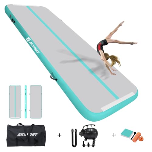 AKSPORT Air Mat Tumble Track 10ft 13ft 16ft 20ft Inflatable Gymnastics Mat Air Tumbling Mat with Air Pump for Home Use/Tumble/Gym/Training/Cheerleading/Yoga