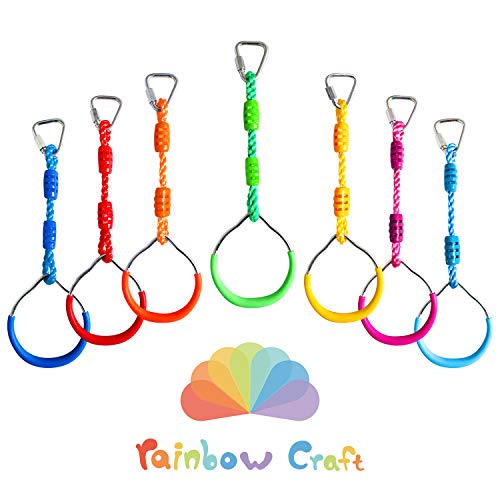 Rainbow Craft 7-Pack Colorful Ninja Rings - Gymnastic Rings, Swing Bar Rings, Monkey Rings for Backyard Ninja Warrior Obstacle Slackline Kits