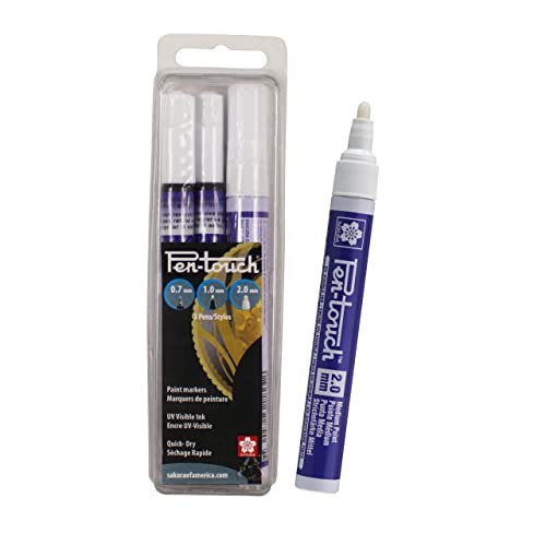 SAKURA Pen-Touch Paint Markers - UV Marker Pen for Black Lights - UV Visible Ink - Assorted Tips Size - 3 Pack